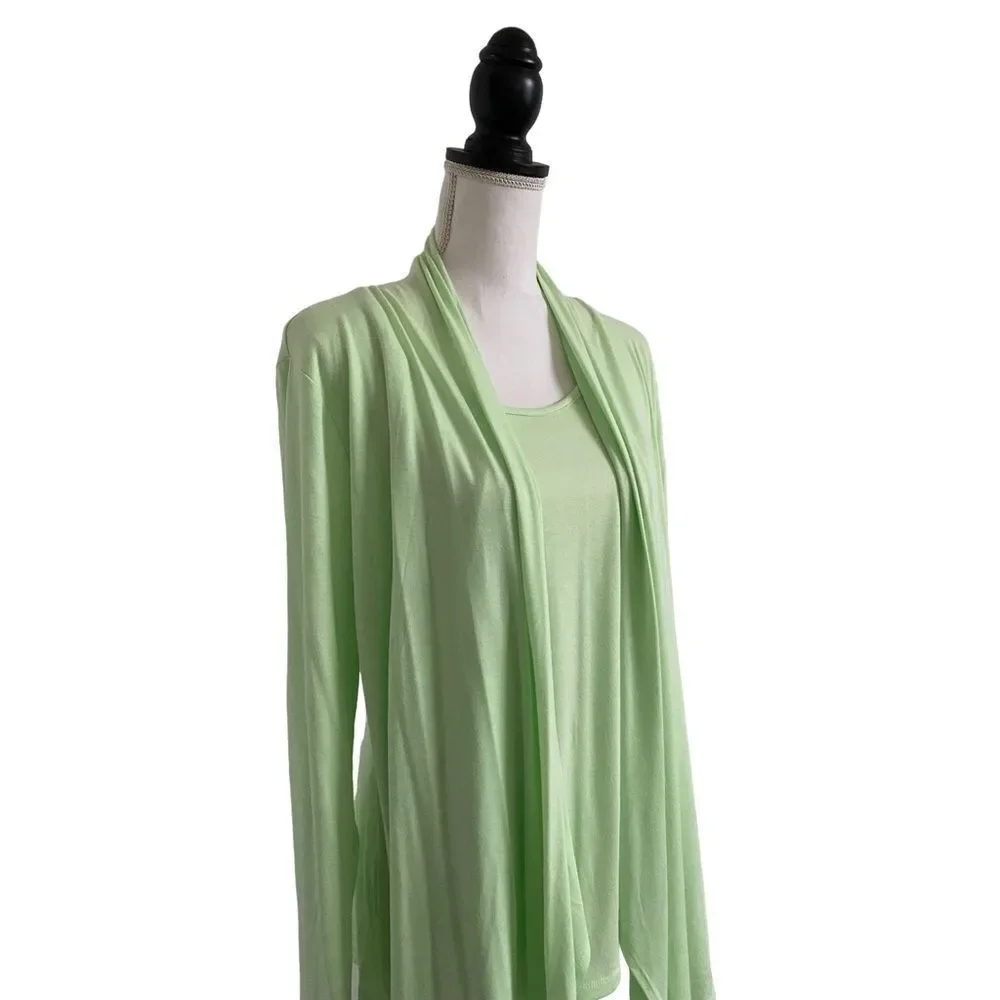 Serena Williams Twofer-Style Draped Cardigan Light Lime Green Ladies Size Large - Picture 2 of 4